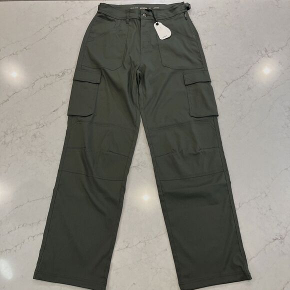 prAna NEW Stretch Zion Cargo Pant Womens 10 x33 Green Hiking High Rise Cinch Hem - Picture 1 of 16